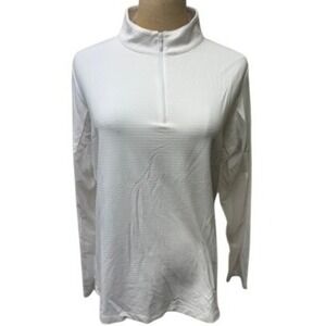 "IBKUL" Women's White Long Sleeve 1/4 Zip Golf Tennis Athletic Pullover Top L